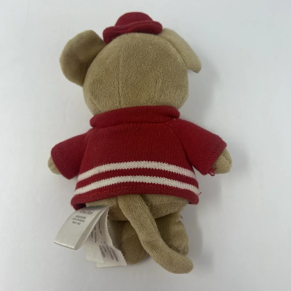 Gymboree Fireman Mouse Plush One Size Tan Red Rattle Stuffed Animal Lovey Toy